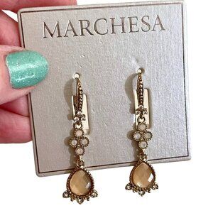 Marchesa Gold-Tone Multi-stone Drop Earrings Soft Yellow Stones with Rhinestones